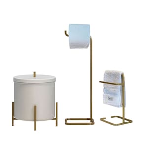Kit Lixeira Branca com Dourado Porta Papel e Porta Toalha Dourada - EdeCasaMovies