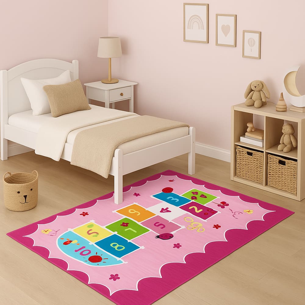 Tapete Infantil Emborrachado Antiderrapante 100x140cm - Amarelinha Rosa