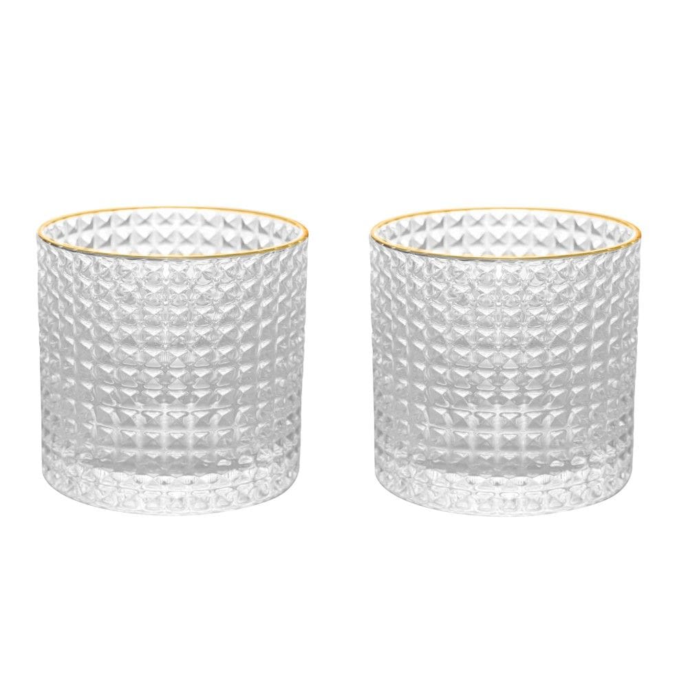 Conjunto 02 Copos para Whisky de Vidro com Borda Dourada 320 ml Spike Wolff