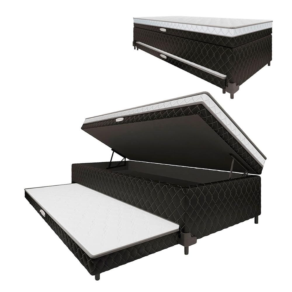 Cama Box Baú com Colchão de Espuma acoplado e Auxiliar de Espuma Copenhague Solteiro 88cm