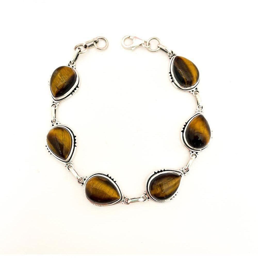 Pulseira Feminina Gotas De Olho De Tigre Em Prata De Bali 925 – Pedra Natural