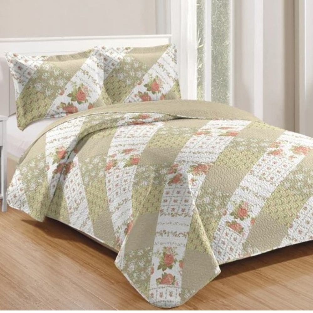 Kit Cobre Leito Colcha Mix King Estampado Dupla Face Floral 3 Peças - Janaína
