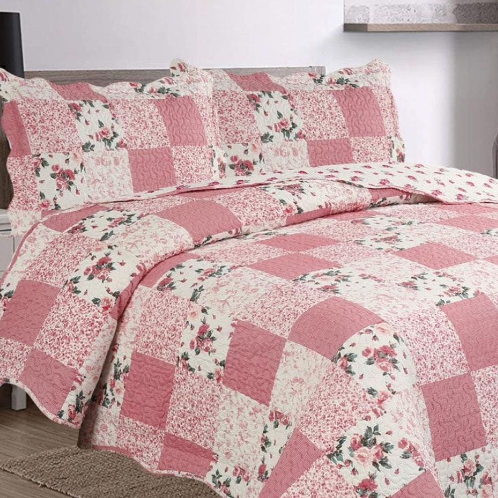 Kit Cobre Leito Colcha Mix King Estampado Dupla Face Floral 3 Peças - Natália