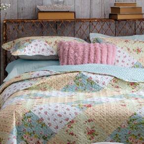 Kit Cobre Leito Colcha Mix King Estampado Dupla Face Floral 3 Peças - Mariana