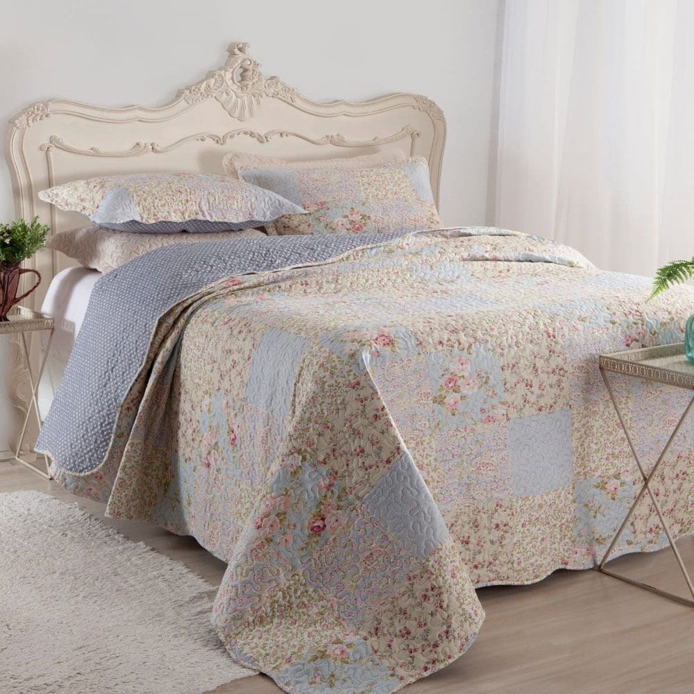 Kit Cobre Leito Colcha Mix King Estampado Dupla Face Floral 3 Peças - Beth