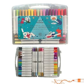 Canetinha Caneta 48 Cores Marcador Tinta Acrilica Permanente A Prova de Agua Estojo Cores Vibrantes Desenho Pintura Escultura Lazer