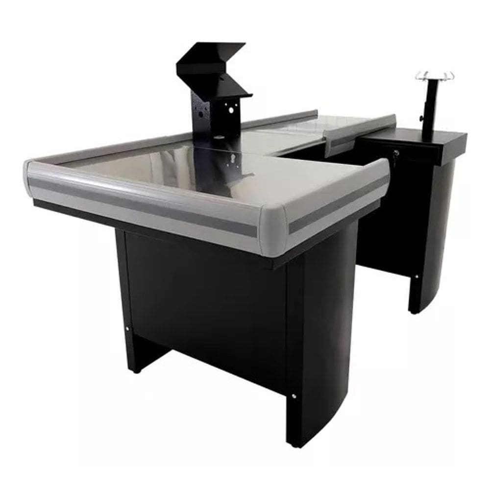 Check-out Caixa Supermercado Kit Automação Gaveta 2,00 Metro Cor Preto Perfil Cinza