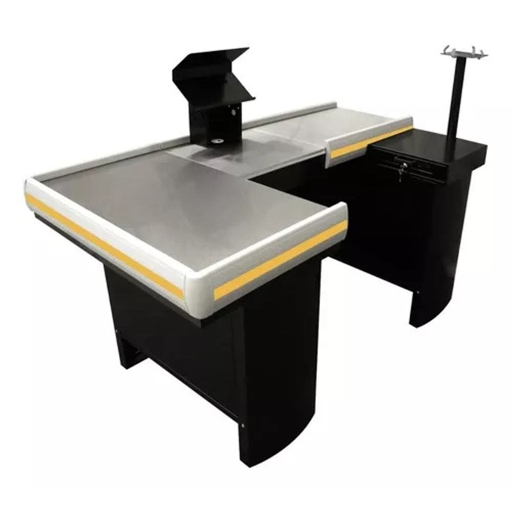 Check-out Caixa Supermercado Kit Automação Com Furação 1,80 Cor Preto Perfil Amarelo