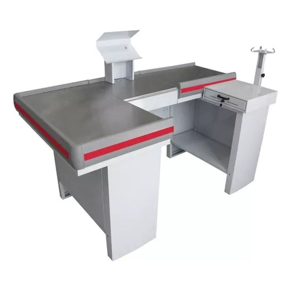 Balcão Checkout De 1,80m Com Furação Para Balança Amapá Cor Branco Perfil Vermelho