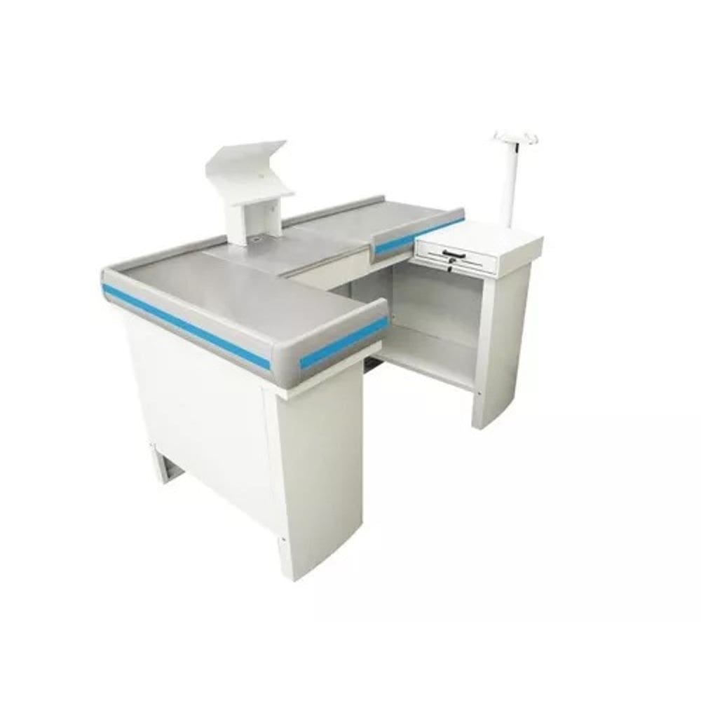 Check-out Caixa Supermercado 1,55m Com Furação + Kit Amapá Cor Branco Perfil Azul