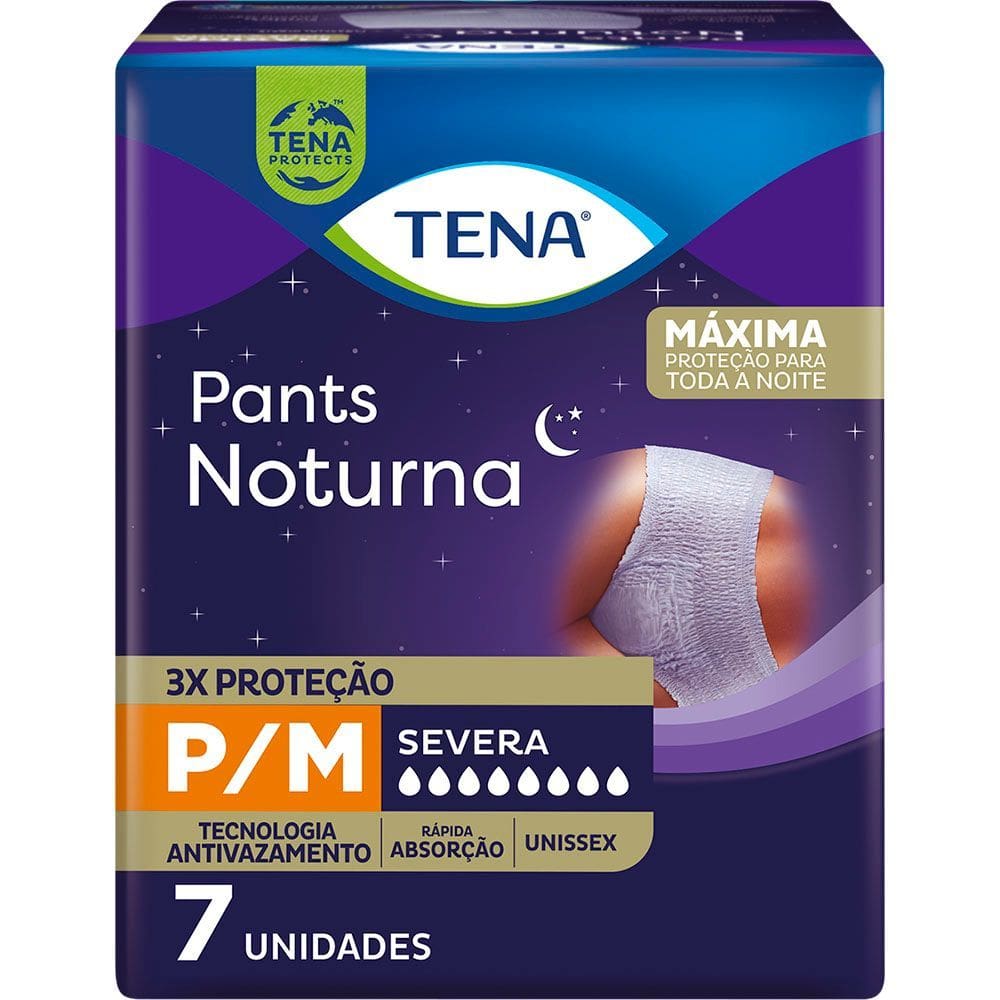 Roupa Íntima Descartável Tena Pants Noturna Tamanho P/M com 7 Unidades