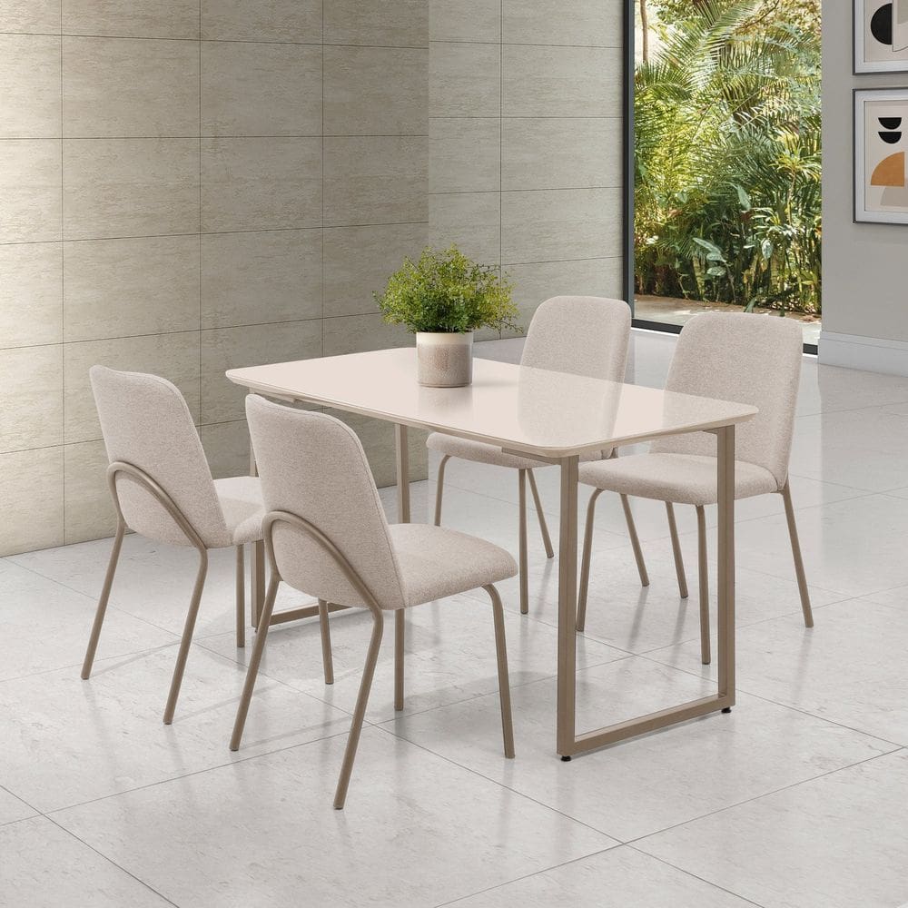Conjunto para Sala de Jantar com 4 Cadeiras Dora Champagne / Bege / Off White