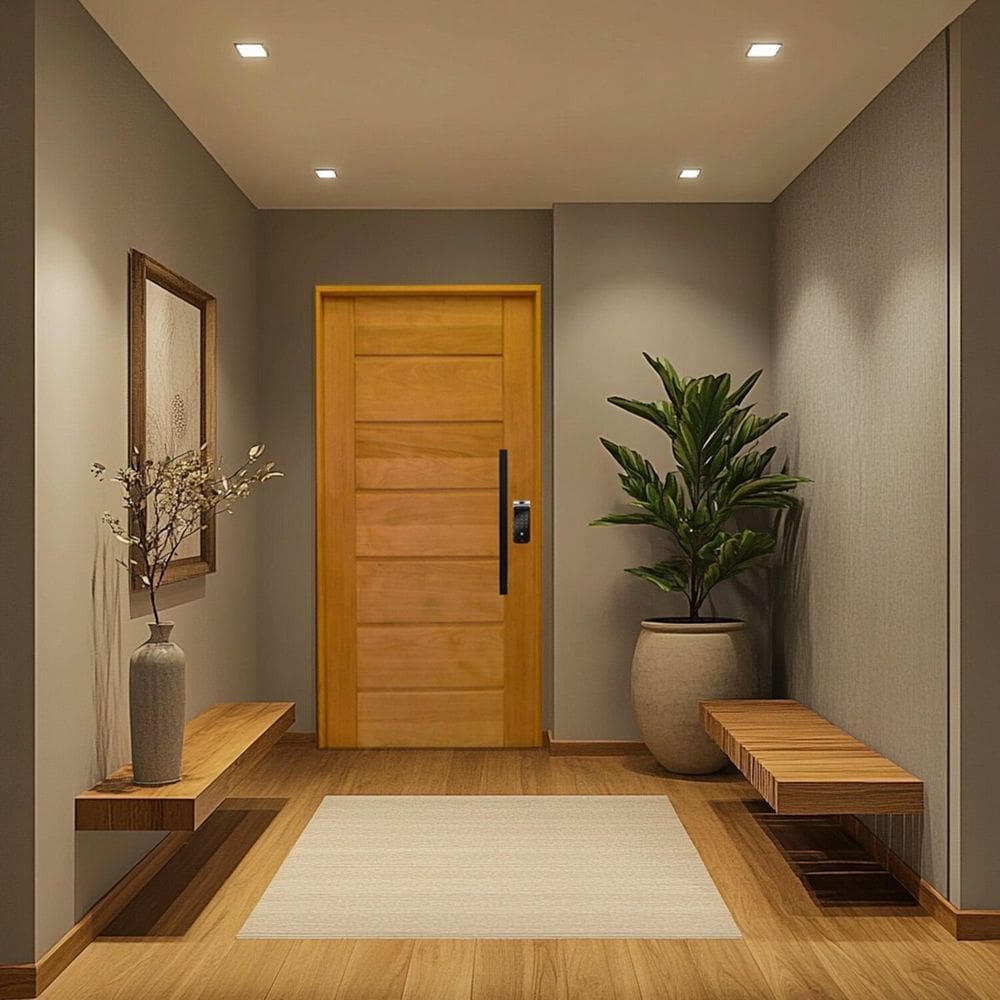 Porta Batente 14 Fechadura Digital Ydf40 Puxador Tubo 92x210cm Esquerdo Rodam 3b