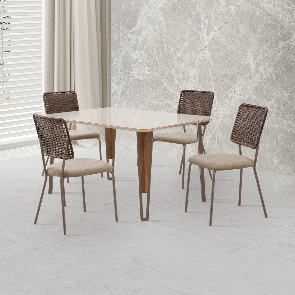 Conjunto para Sala de Jantar com 4 Cadeiras Cancun Champagne / Bege / Marrom / Off White