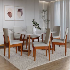 Conjunto para Sala de Jantar com 6 Cadeiras Dakota Caramelo/Off White