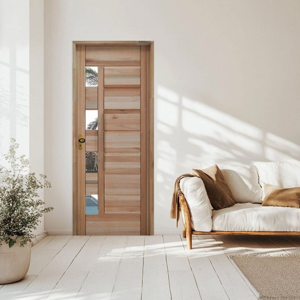 Porta Singular Eucalipto Batente 11 Fechadura Externa 92x210cm Direito Rodam 3b Natural
