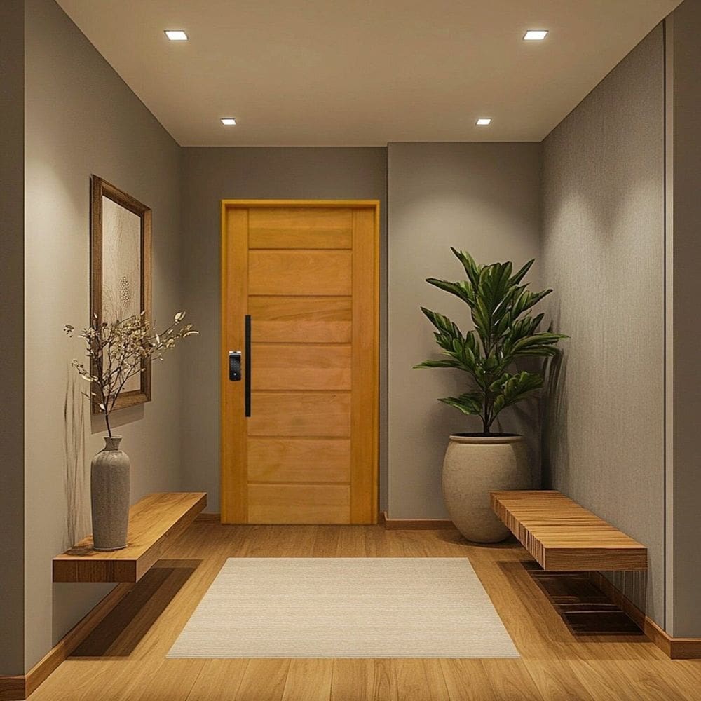 Porta Batente Misto Fechadura Digital Biometria Puxador Barra Chata 92x210 Cm Direito Rodam 3b