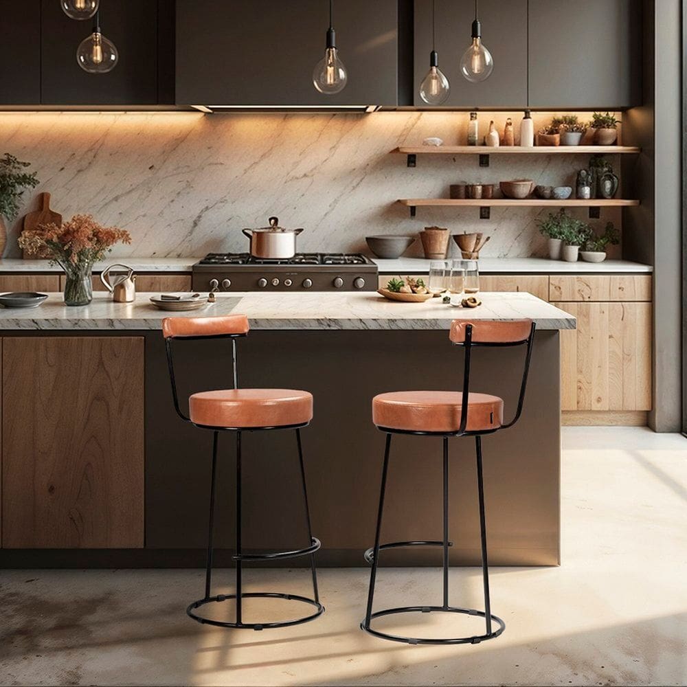 Conjunto 2 Banquetas Alta com Encosto para Cozinha Miami Marrom/Preto