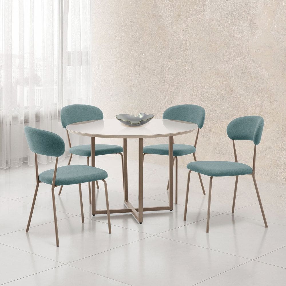 Conjunto para Sala de Jantar com 4 Cadeiras Ditalia Cinza / Verde Claro / Off White