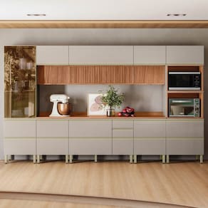 Cozinha Completa 8 Peças 100% Mdf Proença Nogueira/Nude Prime