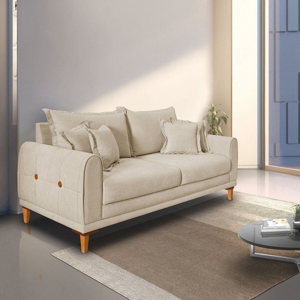 Sofá para Sala de Estar Fixo 3 Lugares London Bege