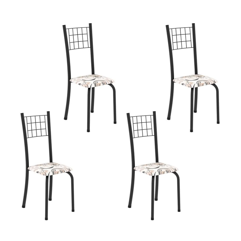 Kit 4 Cadeiras Tubular 95x37x40 Cm Dany Arabesco / Preto