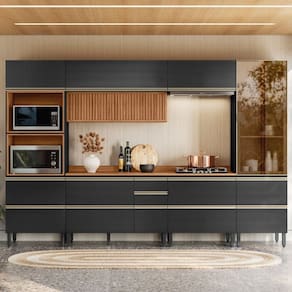 Cozinha Completa 6 Peças 100% Mdf Proença Nogueira/Carbono Prime