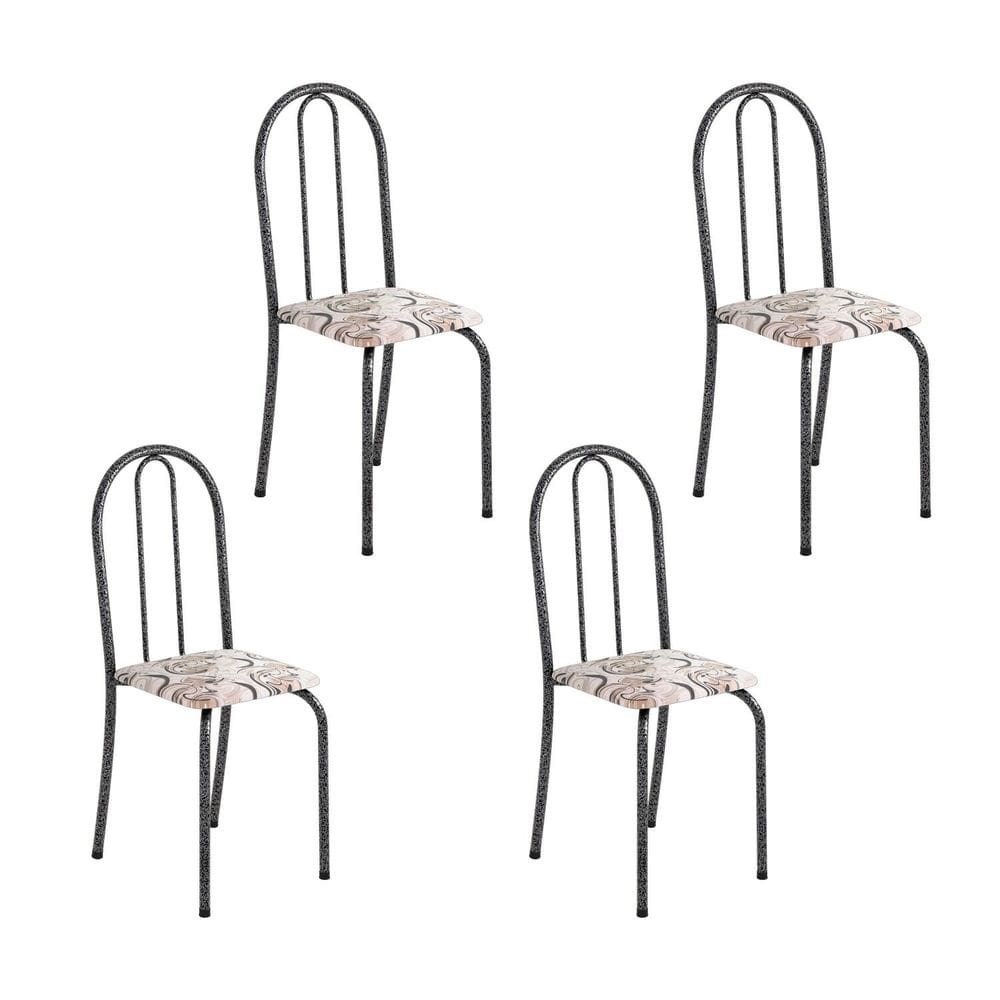 Kit 4 Cadeiras Tubular89x37x42 Cm Ane B Arabesco/ Mart Prata
