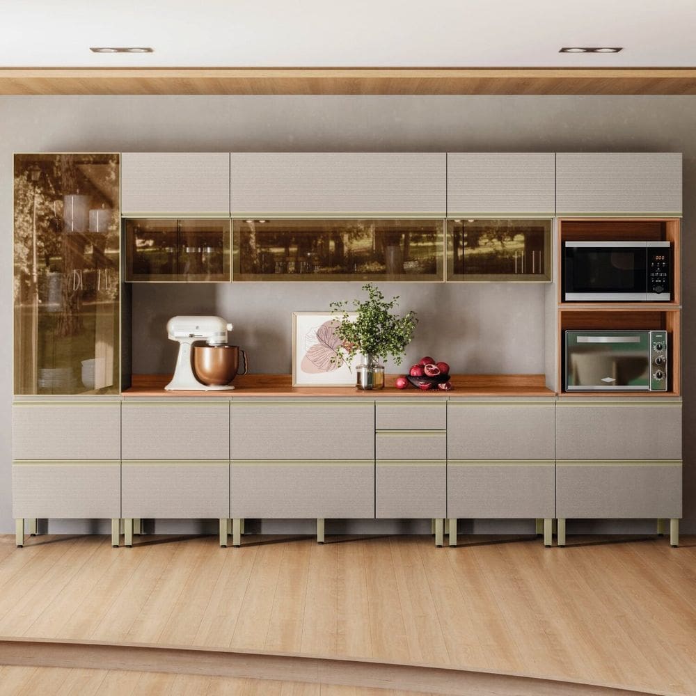 Cozinha Completa 8 Peças 100% Mdf Proença Nogueira/Nude Prime