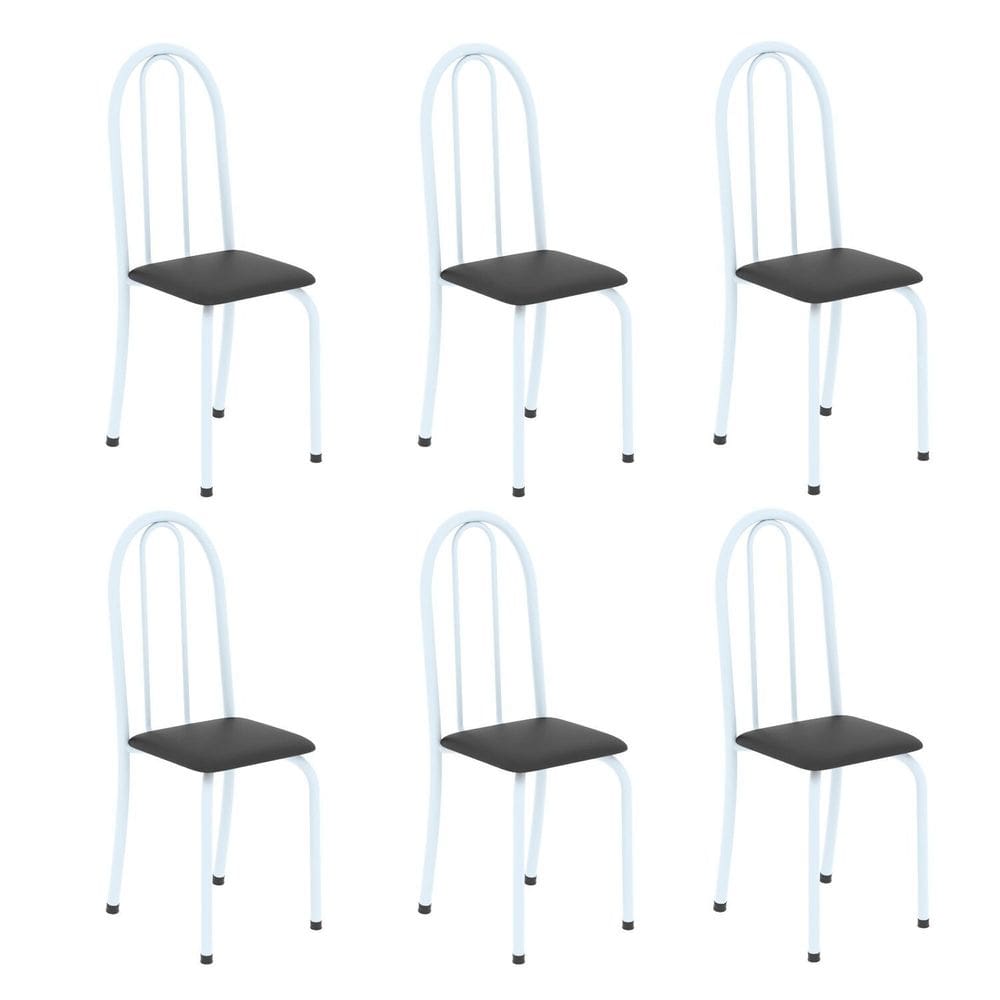 Kit 6 Cadeiras Tubular 96x36x41 Cm Iris B Preto Liso / Branco