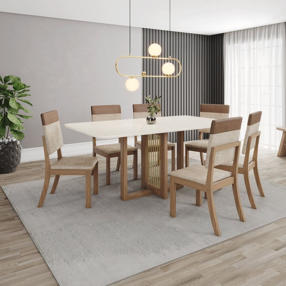 Conjunto para Sala de Jantar 6 Cadeiras Natali Marrom/Caramelo/Creme
