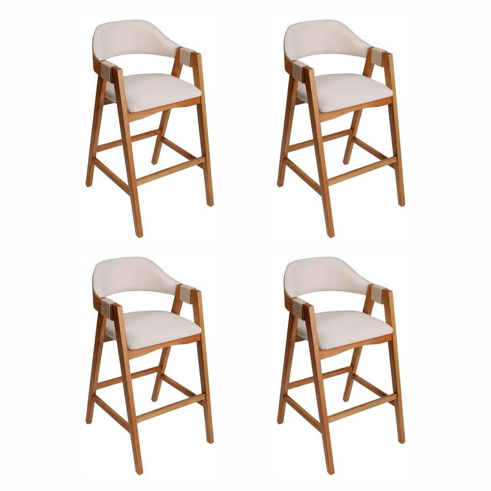 Kit 4 Banquetas em Madeira Maciça Bélgica Espresso Móveis - Cor: Imbuia/Off White