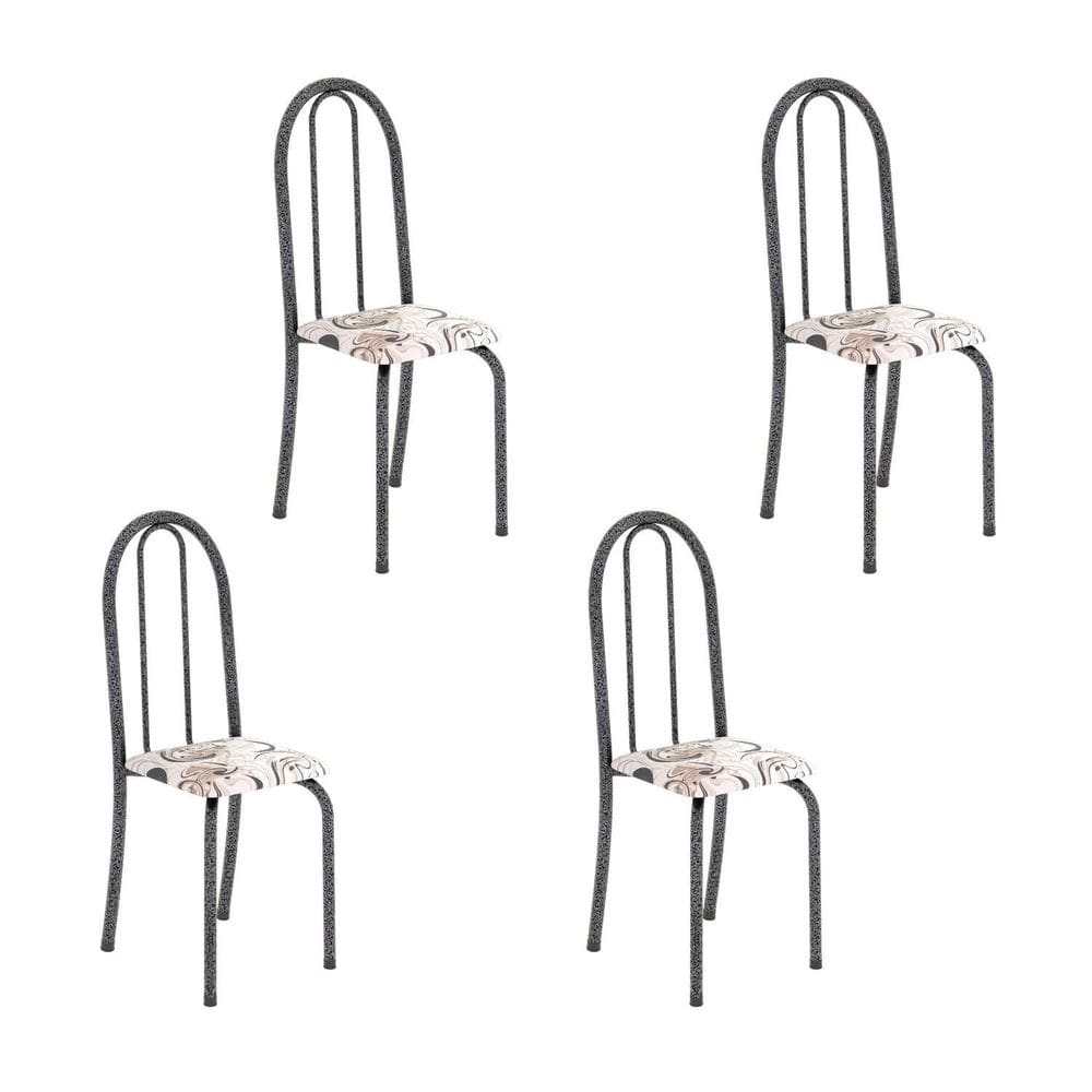 Kit 4 Cadeiras Tubular 96x36x41 Cm Iris B Arabesco/ Mart Prata