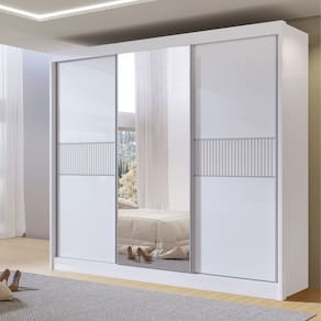 Guarda-roupa Casal 3 Portas de Correr com Espelho 100% Mdf Cristal Branco