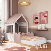 Cama Infantil Montessoriana com Casinha Infanto Branco / Rosa Milkshake