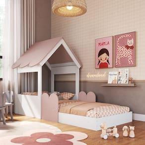 Cama Infantil Montessoriana com Casinha Infanto Branco / Rosa Milkshake