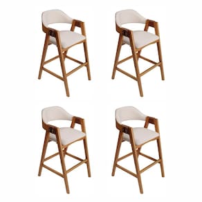 Conjunto 4 Banquetas de Madeira Maciça Tauari, Estofada e Braço de Couro único Bélgica Imbuia/Off White