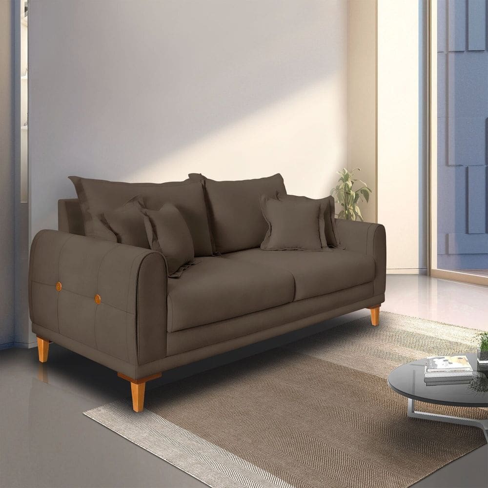 Sofá para Sala de Estar Fixo 3 Lugares London Marrom