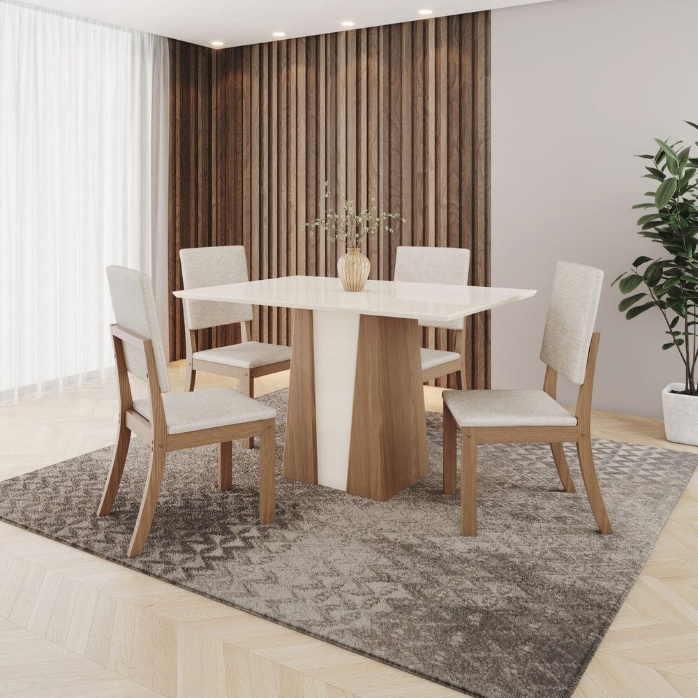 Conjunto para Sala de Jantar com 4 Cadeiras Orus Marrom/Off White