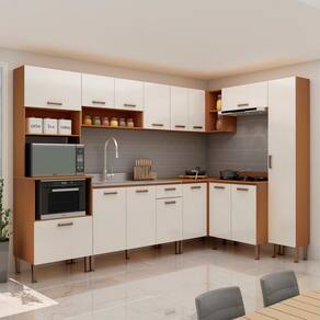 Cozinha Completa 8 Peças 100% Mdf Essência Freijo/White laca