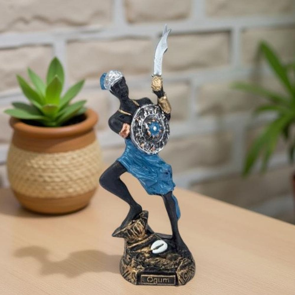 Imagem Ogum orixá estátua umbanda candomblé resina 15 cm