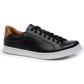 Sapatênis Masculino De Amarrar Couro Preto 2125-0106