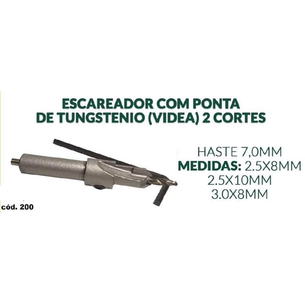 Escareador Cônico De Widea Mdf Madeira 3,0 X 8mm Haste 7mm