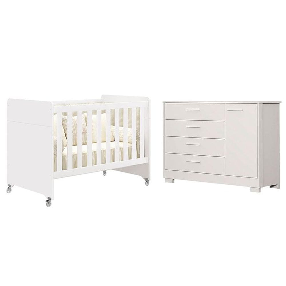 Berço Americano Evolution 4 em 1 e Cômoda Zaki Branco Acetinado - Reller