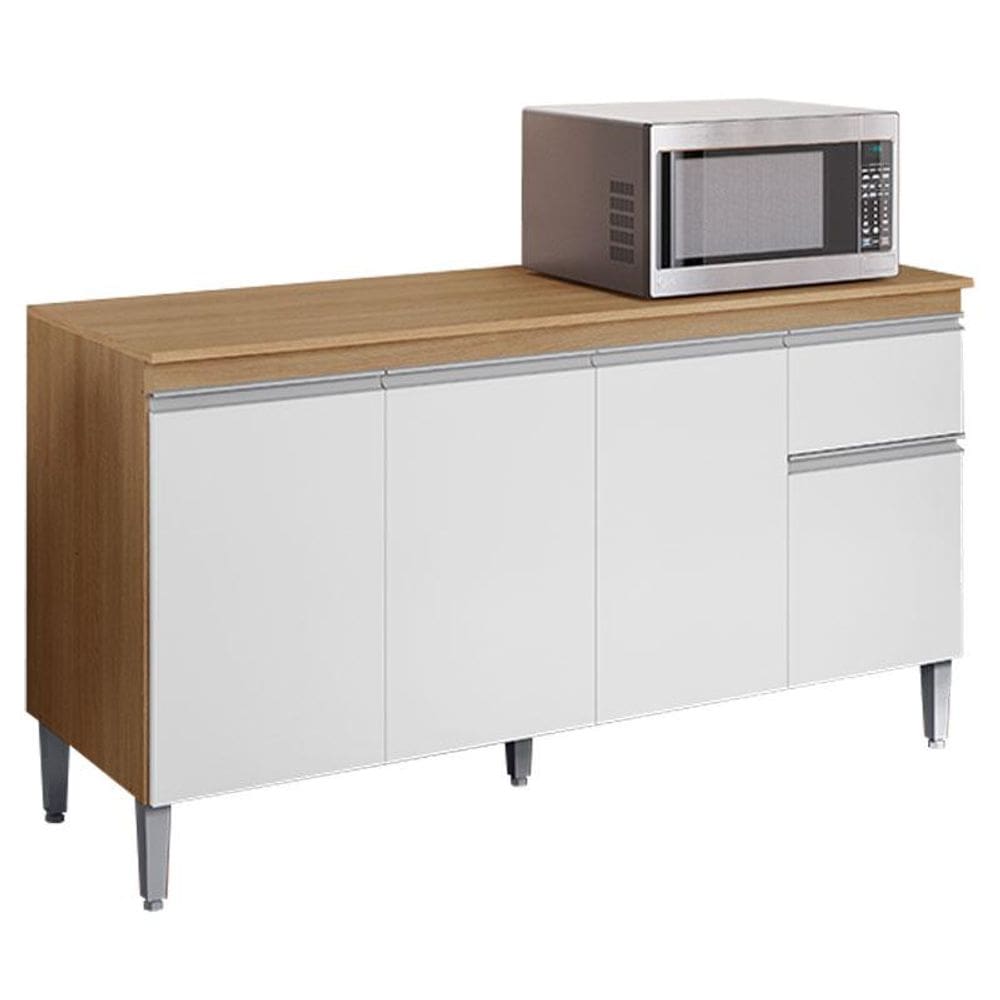 Balcão de Cozinha Tatiane com Tampo 145cm Amêndoa Branco - AJL