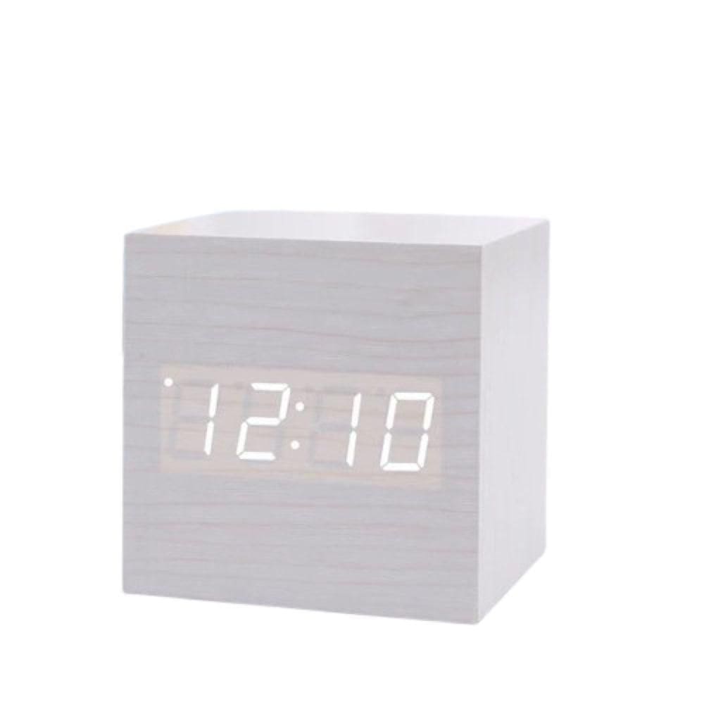 Relogio De Mesa Led Usb tipo madeirA 6X6cm - Branco - Quanhe