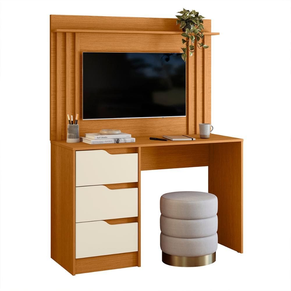 Escrivaninha com Painel Doble Ripado 120cm 3 Gavetas
