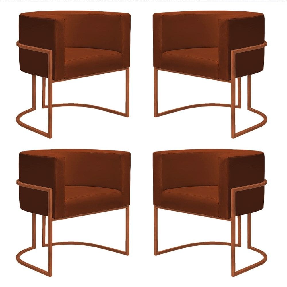 Kit 4 Poltronas Reforçadas Decorativa Sala Nayara Base Ferro Bronze Suede Terracota