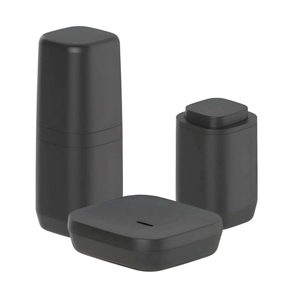 Kit Banheiro 3pç Saboneteira + Porta Escova + Suporte Cotonete Algodão Preto - Aura Ou
