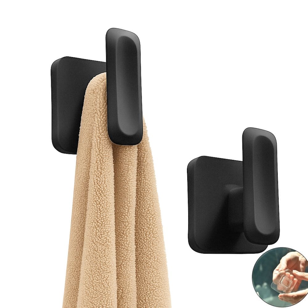 Kit 2 Ganchos Multiuso Porta Toalha de Parede Com Adesivo Preto - Eleve GPE100PTF Ou